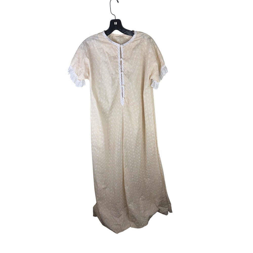 Vintage Sears Loungewear Peach Floral Lace Trim Nightgown Robe Size 10-12 USA
